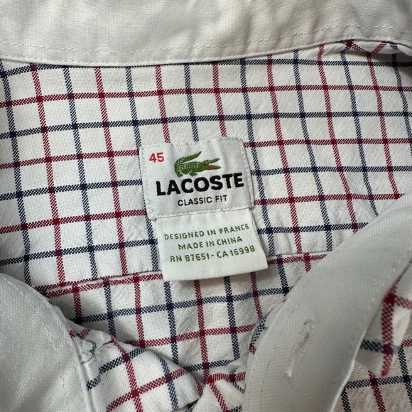 Lacoste Button Down Shirt Mens Classic Fit 45 (XL) Short Sleeve Red Plaid Pocket - Picture 4 of 7